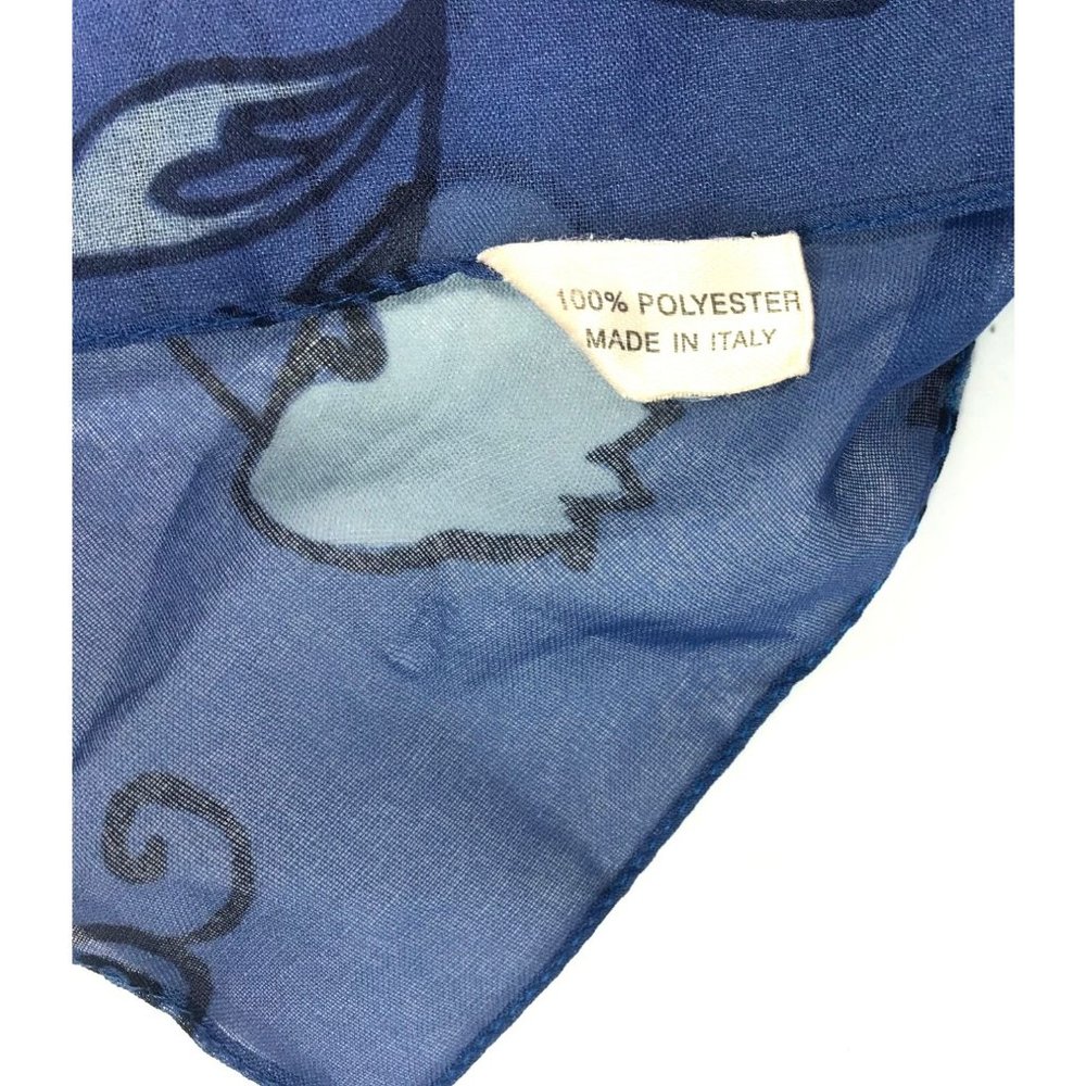Vintage Blue & White Floral Vine Pattern Italian Chiffon Scarf 11"x60" Polyester - Picture 2 of 4